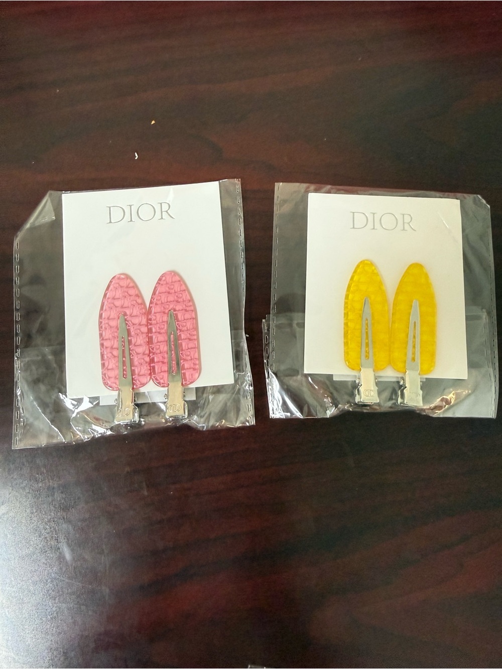 Dior Kids Pink and Yellow Textured Snap Hair Clips Set